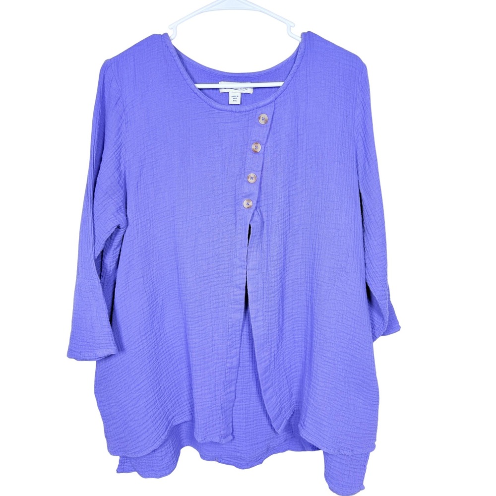 Coldwater Creek Womens PXL Purple Light As Air Cotton Gauze Tunic Top Boho Shirt